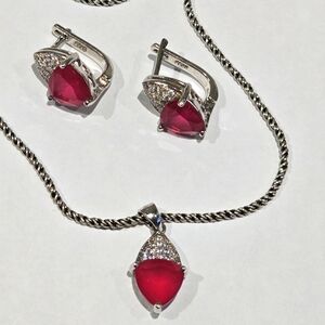 Sterling Silver 925 Jewelry Set With Red Stone